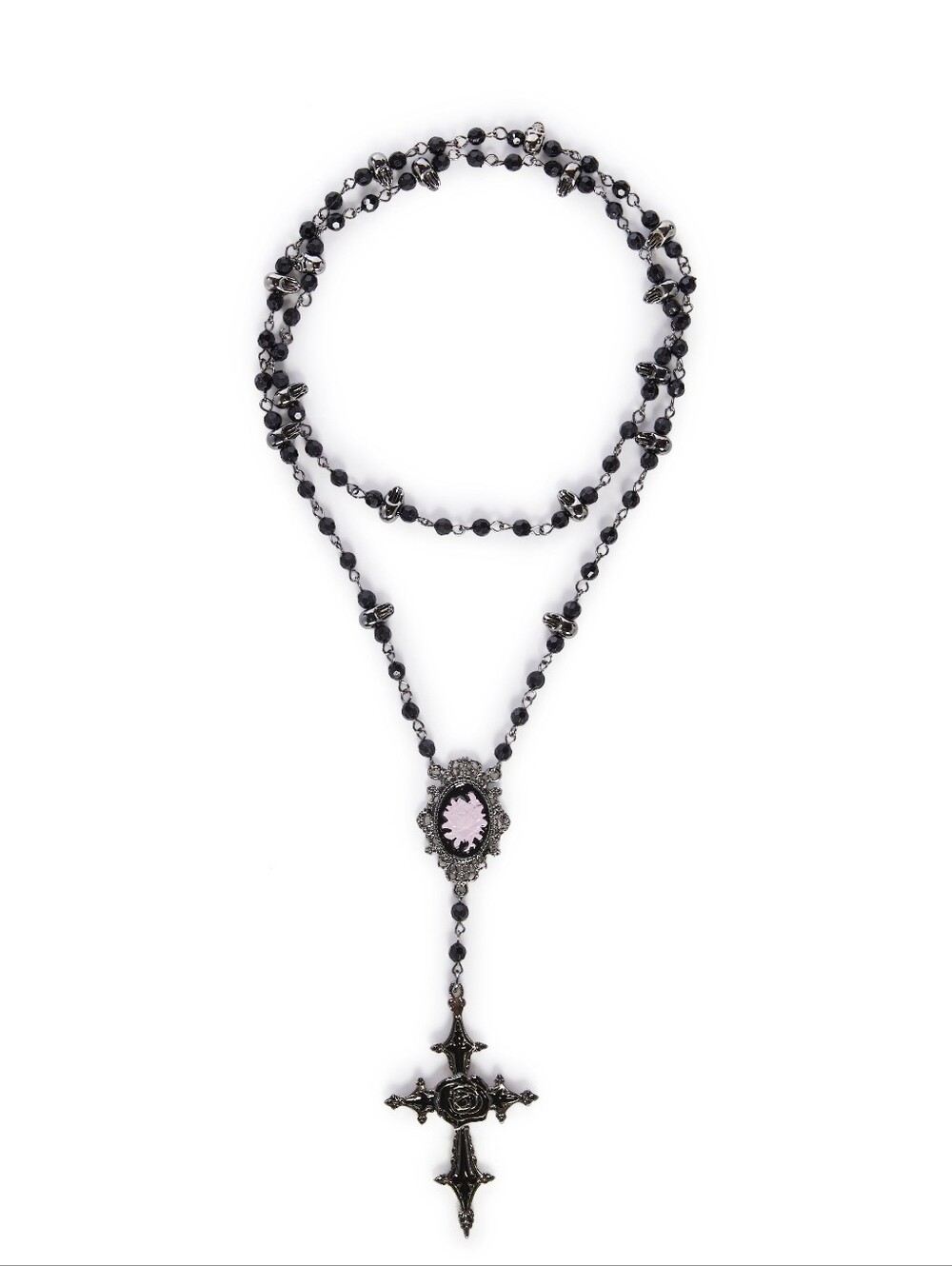 Dolls Kill Goth Widow Holy Mark Rosary Black Cross Rose Cameo Skull Necklace - Picture 6 of 7